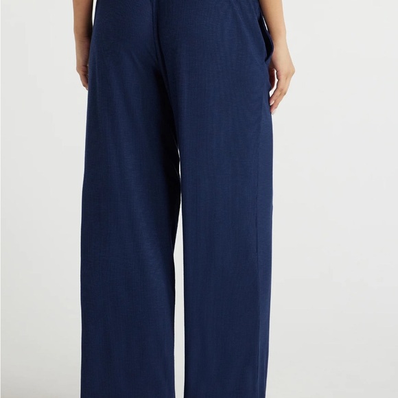 Joyspun Nautical Navy Ribbed Knit Pull On Side Pockets Sleep Pants - Picture 3 of 13